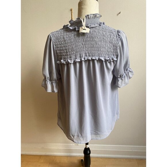 PLEIONE Gray Top New Womens Sz Xsmall BNWT Short Sleeve Ruffles - Picture 3 of 5
